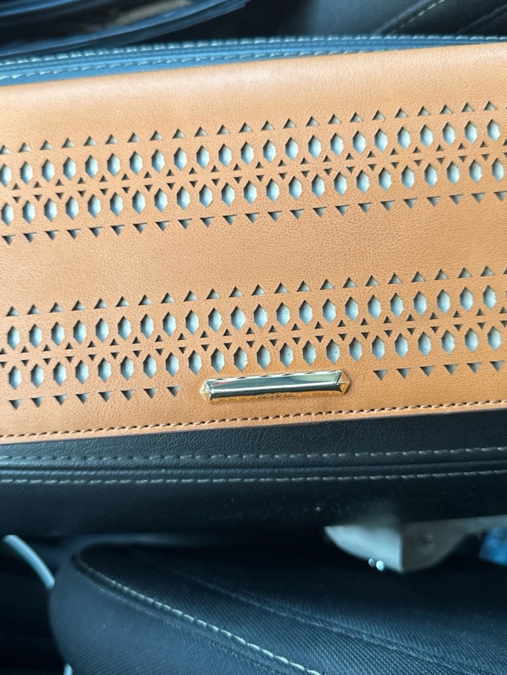 Stella & Dot Two-Tone Perforated Leather Crossbody - Tan & Black